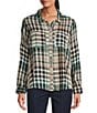 Intro Woven Pucker Plaid Cubb Point Collar 3/4 Rolled-Tab Sleeve Button Front Shirt, Color:Cubb - Image 3