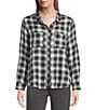 Intro Woven Pucker Plaid New Natural Pearl Point Collar 3/4 Rolled-Tab Sleeve Button Front Shirt, Color:New Natural Pearl - Image 4