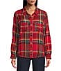 Intro Woven Pucker Plaid New Red Admore Point Collar 3/4 Rolled-Tab Sleeve Button Front Shirt, Color:New Red Admore/Gold Lurex - Image 1