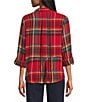 Intro Woven Pucker Plaid New Red Admore Point Collar 3/4 Rolled-Tab Sleeve Button Front Shirt, Color:New Red Admore/Gold Lurex - Image 4