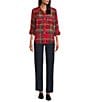 Intro Woven Pucker Plaid New Red Admore Point Collar 3/4 Rolled-Tab Sleeve Button Front Shirt, Color:New Red Admore/Gold Lurex - Image 5