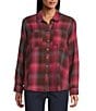 Intro Woven Pucker Plaid Red Bud Point Collar 3/4 Rolled-Tab Sleeve Button Front Shirt, Color:Red Bud - Image 3