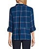 Intro Woven Pucker Plaid Turblence Point Collar 3/4 Rolled-Tab Sleeve Button Front Shirt, Color:Turblence - Image 2