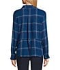Intro Woven Pucker Plaid Turblence Point Collar 3/4 Rolled-Tab Sleeve Button Front Shirt, Color:Turblence - Image 4