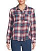 Intro Woven Pucker Plaid Wineberry Point Collar 3/4 Rolled-Tab Sleeve Button Front Shirt, Color:Wineberry - Image 3