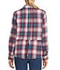 Intro Woven Pucker Plaid Wineberry Point Collar 3/4 Rolled-Tab Sleeve Button Front Shirt, Color:Wineberry - Image 4