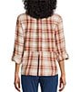 Intro Woven Pucker Plaid Wood Thrush Point Collar 3/4 Rolled-Tab Sleeve Button Front Shirt, Color:Wood Thrush - Image 3