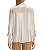 Intro Woven Stripe Point Collar Long Roll-Tab Sleeve Button Front Shirt, Color:Soft Sage - Image 2