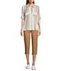 Intro Woven Stripe Point Collar Long Roll-Tab Sleeve Button Front Shirt, Color:Soft Sage - Image 3