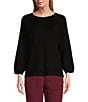 Investments 3/4 Balloon Sleeve Crew Neck Sweater, Color:Black - Image 1
