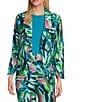 Investments Brushed Tropical Leaves Print 3/4 Ruched Sleeve Open Lapel Front Jacket, Color:Tropical Brushed Leaves - Image 1