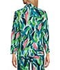 Investments Brushed Tropical Leaves Print 3/4 Ruched Sleeve Open Lapel Front Jacket, Color:Tropical Brushed Leaves - Image 2