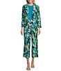 Investments Brushed Tropical Leaves Print 3/4 Ruched Sleeve Open Lapel Front Jacket, Color:Tropical Brushed Leaves - Image 3