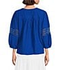 Investments 3/4 Sleeve Embroidery Trim Split V-Neck Coordinating Blouse - Image 2