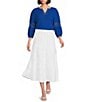 Investments 3/4 Sleeve Embroidery Trim Split V-Neck Coordinating Blouse - Image 3