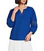 Investments 3/4 Sleeve Embroidery Trim Split V-Neck Coordinating Blouse - Image 1