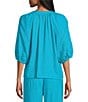 Investments 3/4 Sleeve Palm Tree Embroidery Y-Neck Button Down Coordinating Set Blouse - Image 2