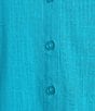 Investments 3/4 Sleeve Palm Tree Embroidery Y-Neck Button Down Coordinating Set Blouse - Image 4