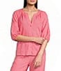 Investments 3/4 Sleeve Palm Tree Embroidery Y-Neck Button Down Coordinating Set Blouse - Image 6