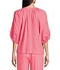 Investments 3/4 Sleeve Palm Tree Embroidery Split V-Neck Button Down Coordinating Set Blouse - Image 2