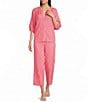 Investments 3/4 Sleeve Palm Tree Embroidery Split V-Neck Button Down Coordinating Set Blouse - Image 3