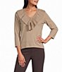 Investments 3/4 Sleeve Ruffle V-Neck Pullover Sweater - Image 5