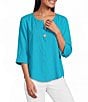 Investments 3/4 Sleeve Split V-Neck Button Shirt - Image 5