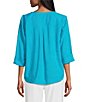 Investments 3/4 Sleeve Split V-Neck Button Shirt - Image 6