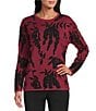 Investments Investments Floral Long Sleeve Crew Neck Pullover Top, Color:Rumba Red - Image 1