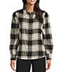 Investments Black Plaid Long Sleeve Point Collar Button Front Top, Color:Black Plaid - Image 1