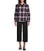 Investments Blackberry Plaid Long Sleeve Point Collar Button Front Top, Color:Blackberry Plaid - Image 3