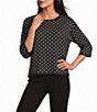 Investments Black/Vanilla Ice Dot Print Jacquard 3/4 Sleeve Boat Neck Pullover Sweater - Image 1