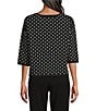 Investments Black/Vanilla Ice Dot Print Jacquard 3/4 Sleeve Boat Neck Pullover Sweater - Image 2