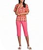 Investments Bold Geo Stripe Print 3/4 Bubble Sleeve Split Round Neck Blouse - Image 3
