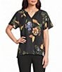 Investments Botanical Floral Print Short Ruffle Sleeve Split-V Neck Blouse - Image 1