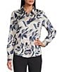 Investments Brush Floral Long Sleeve Point Collar Button Front Top, Color:Brush Floral - Image 1