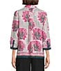 Investments Caroline Signature Linear Floral Border Print 3/4 Sleeve Button Front Top, Color:Very Berry Linear/Floral Border - Image 2