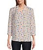 Color:Watercolor Gingham - Image 1 - Caroline Signature Watercolor Gingham V-Neck 3/4 Sleeve Button Front Top