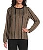 Investments Investments Chevron Stripe Long Sleeve Crew Neck Pullover Top, Color:Chevron Stripe - Image 1