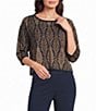 Investments Deco Palm Print Jacquard Long Sleeve Boat Neck Pullover Sweater - Image 1