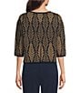 Investments Deco Palm Print Jacquard Long Sleeve Boat Neck Pullover Sweater - Image 2