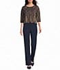 Investments Deco Palm Print Jacquard Long Sleeve Boat Neck Pullover Sweater - Image 3