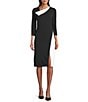Investments Scuba Crepe Black White Color Block 3/4 Sleeve Envelope Neck Sheath Dress, Color:Black/White - Image 1