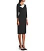 Investments Scuba Crepe Black White Color Block 3/4 Sleeve Envelope Neck Sheath Dress, Color:Black/White - Image 3