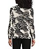 Color:Dynamic Animal - Image 2 - Woven Dynamic Animal Print Pleated Long Sleeve Jewel Neck Covered Half Button Placket Top