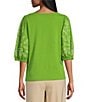 Investments Elbow Sleeve Embroidery V-Neck Knit Top - Image 6