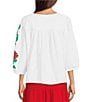 Investments Falling Leaf Print 3/4 Sleeve Embroidery Trim Split V-Neck Coordinating Blouse - Image 2
