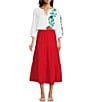 Investments Falling Leaf Print 3/4 Sleeve Embroidery Trim Split V-Neck Coordinating Blouse - Image 3