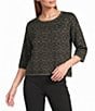 Investments Green Leopard Print Jacquard 3/4 Sleeve Boat Neck Pullover Sweater - Image 1