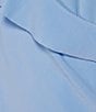 Color:Della Blue - Image 4 - Knit 3/4 Sleeve Ruffle V-Neck Faux Wrap Top